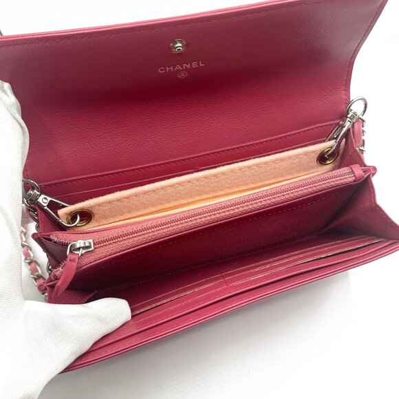 CHANEL CC Camellia Lambskin Quilted Flap Bag Wallet Chain Pink Purse - Picture 9 of 16